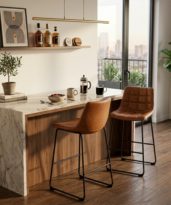 John Lewis - Cognac Heritage Barstool Set