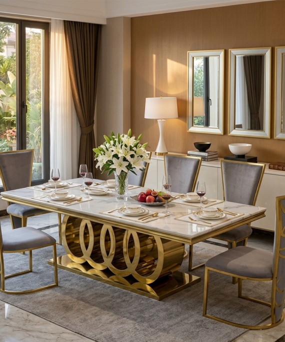 John Lewis - Aurelia Gold Marble 8-Seater Dining Set